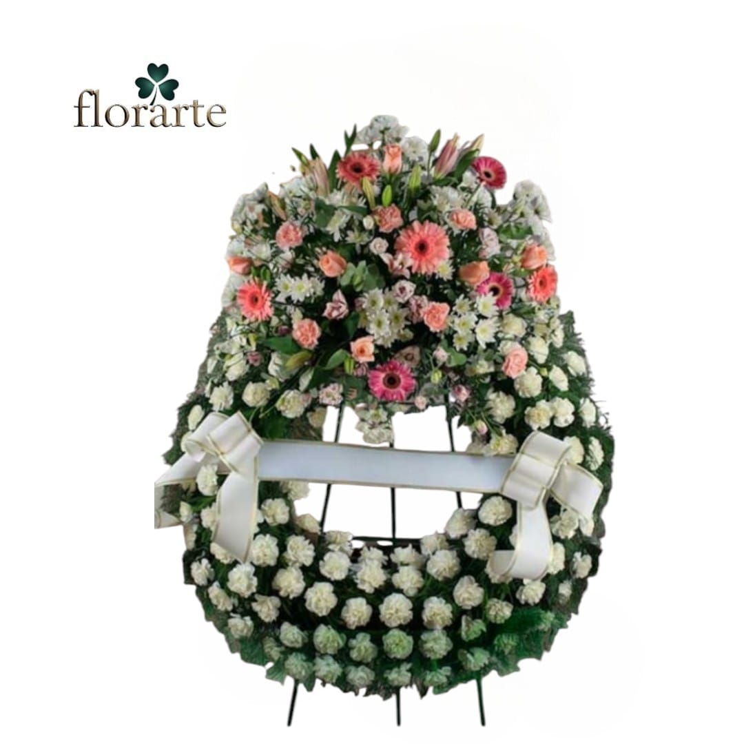 01 (11) Corona Claveles + Gerberas + Rosas + Lirios + Maule - Imagen 1