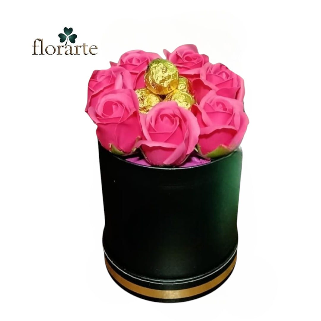 12 Box Cilindro 7 Rosas Eternas + 5 Bombones - Imagen 1