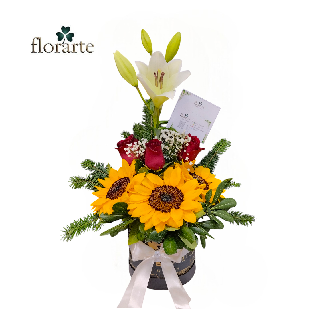 1 (49) Box 3 Rosas + 3 Girasoles + Lirio - Imagen 1