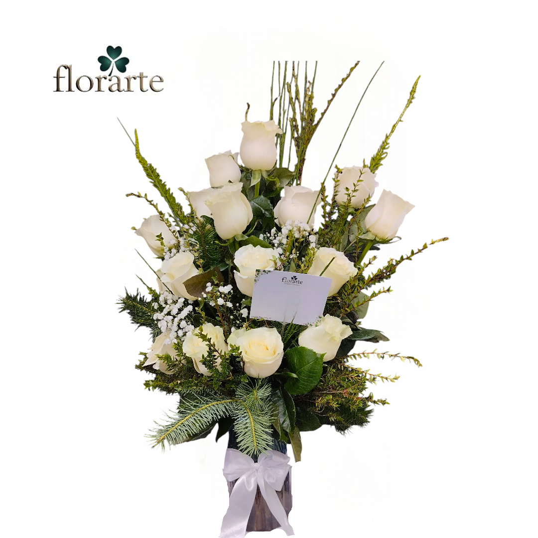 1 Florero 16 Rosas Blancas - Imagen 1