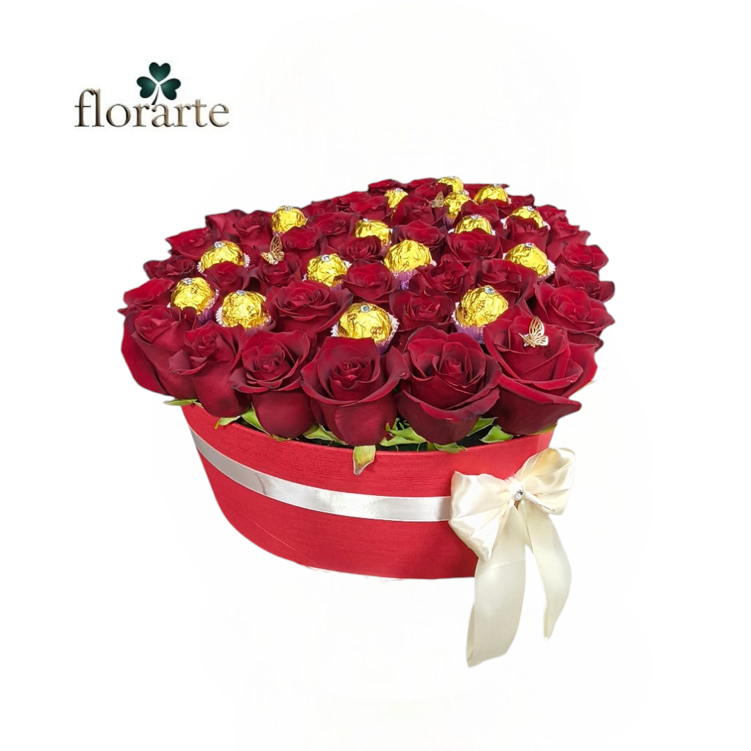 105. Box Corazón 40 Rosas + 16 Bombones - Imagen 1