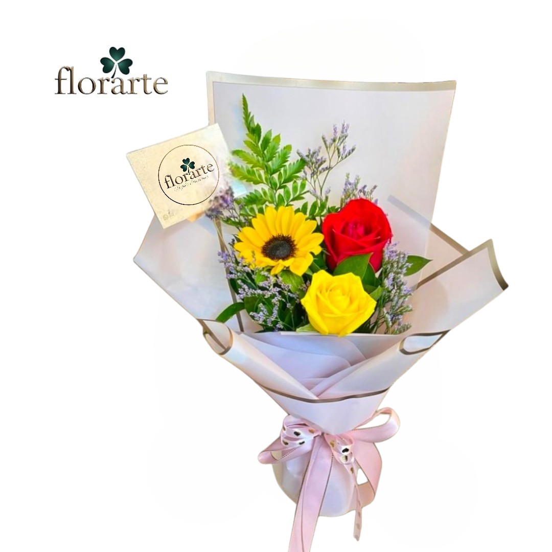 12 Ramo 2 Rosas + Girasol - Imagen 1