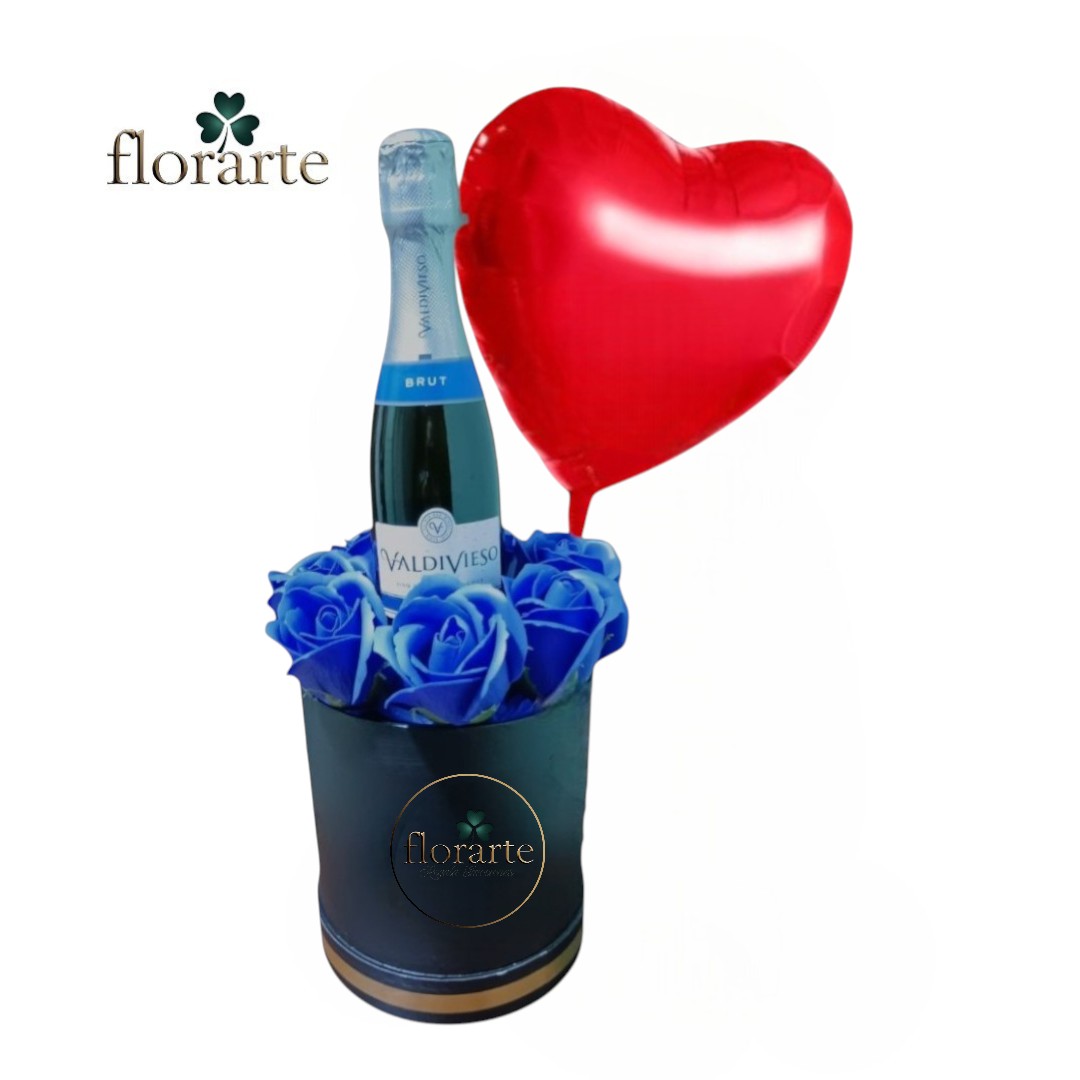14 Box Cilindro 7 Rosas Eternas De Jabón + Vino Valdivia + Globo - Imagen 1