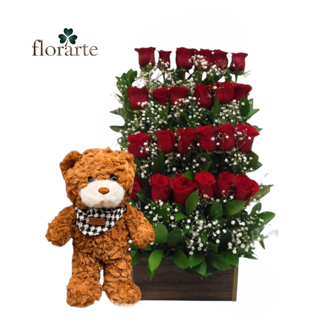 174 Arreglo 24 Rosas + Peluche - Imagen 1