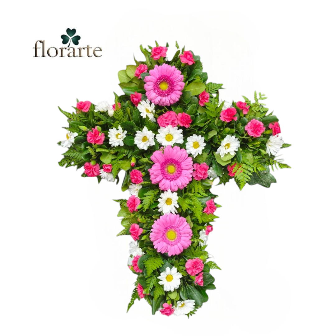 176 Cruz 3 Gerberas + Margaritas + Claveles - Imagen 1