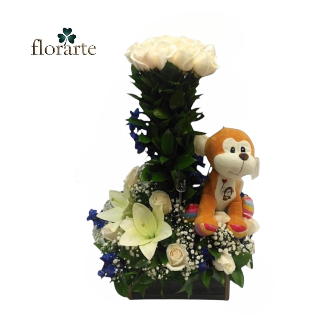 179 Arreglo 16 Rosas + Lirios + Peluche - Imagen 1