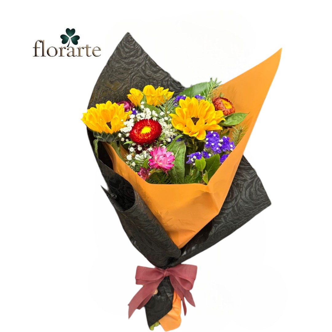 21 (1) Ramo Primaveral 3 Girasoles + Flores De Temporada - Imagen 1