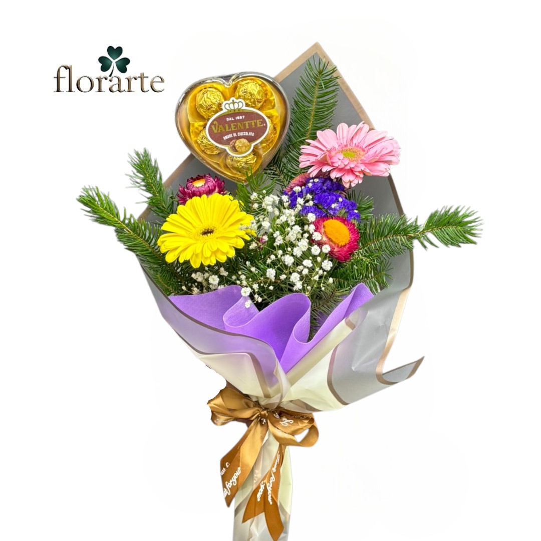 21 (13) Ramo Primaveral 2 Gerberas + Flores De Temporada + Bombones - Imagen 1