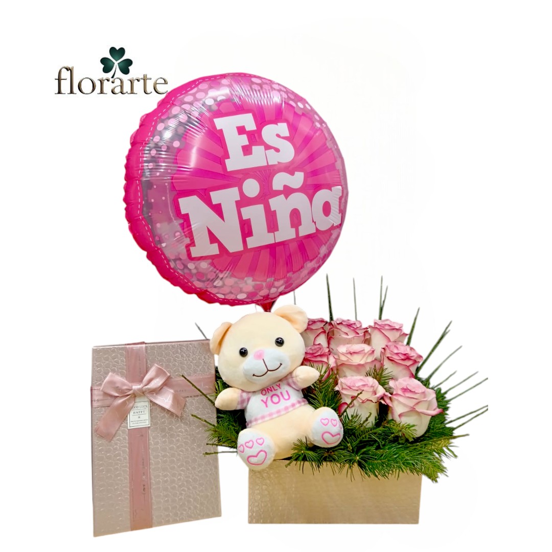 21 (18) Box Cuadrado 8 Rosas + Peluche + Globo - Imagen 1