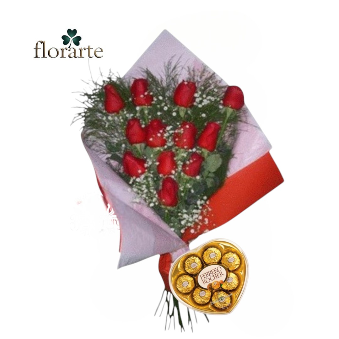 211 Ramo 12 Rosas + Bombones Ferrero - Imagen 1