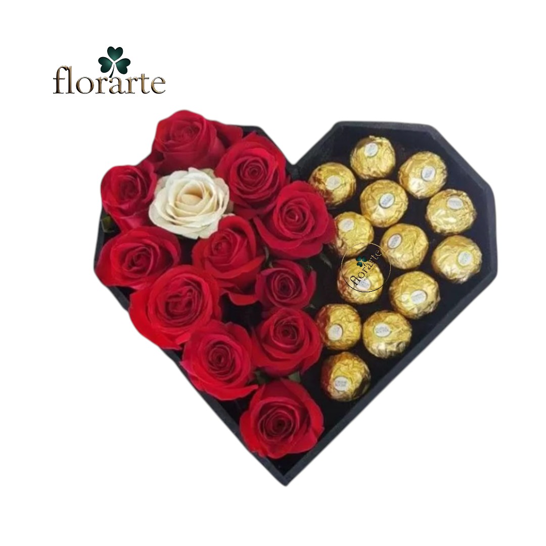 28 Box Corazón 12 Rosas + 13 Bombones - Imagen 1