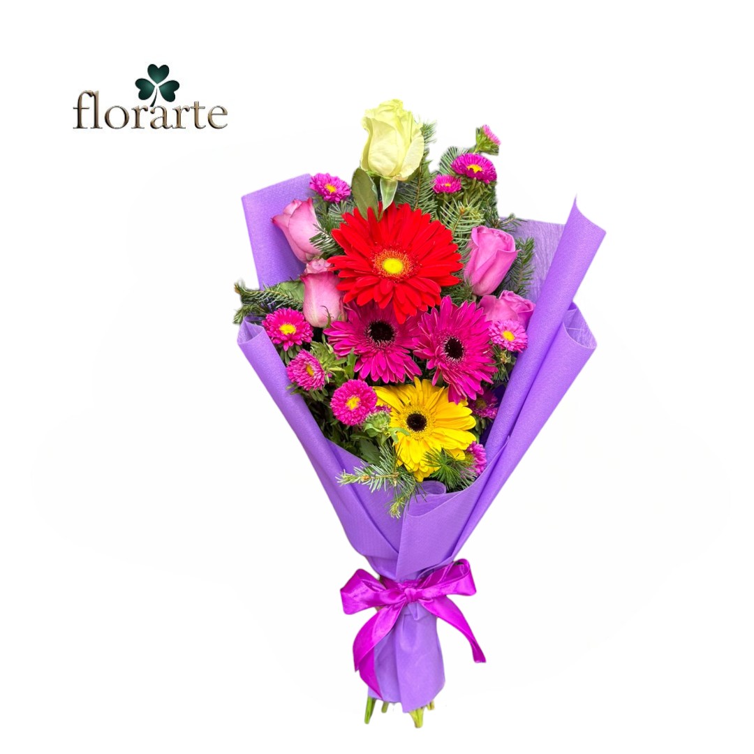 37 (3) Ramo Primaveral 5 Rosas + 4 Gerberas + Margaritas - Imagen 1