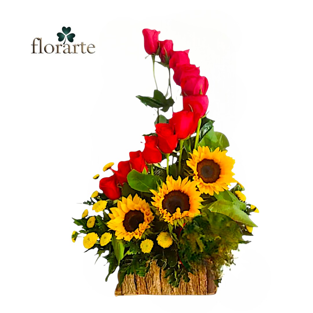 42 Arreglo 12 Rosas + 3 Girasoles - Imagen 1