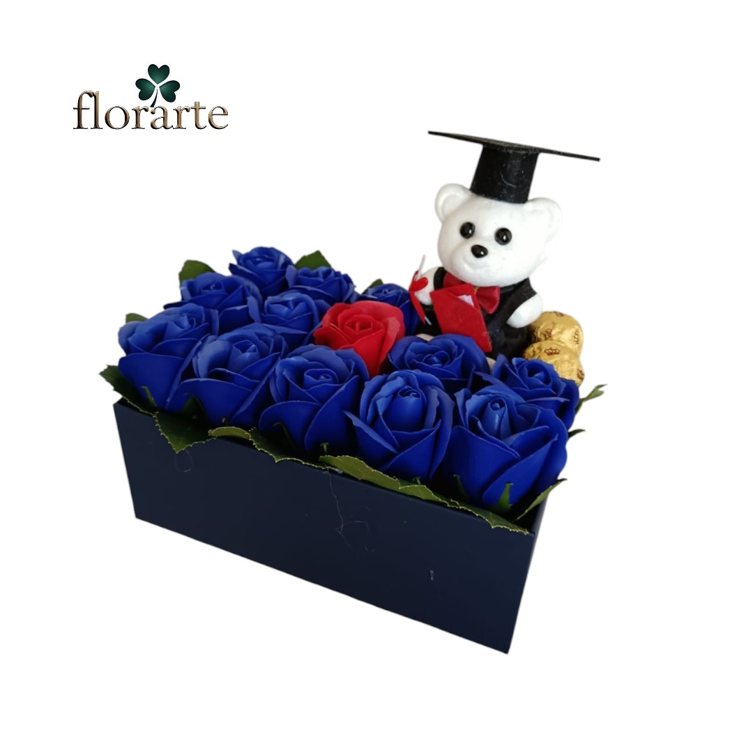 5 Box 13 Rosas Eternas De Jabón + Bombones + Osito De Grado - Imagen 1