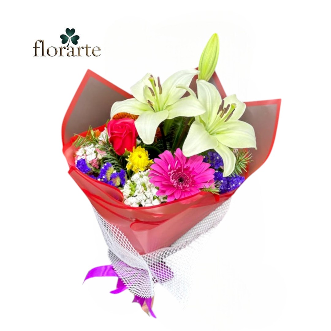 5 Ramo Primavera Rosa + Lirios + Gerbera + Flores De Temporada - Imagen 1