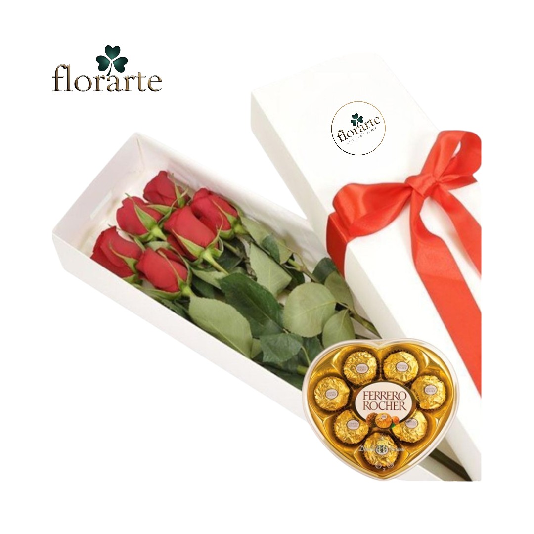 56 Caja 6 Rosas + Bombones Ferrero - Imagen 1