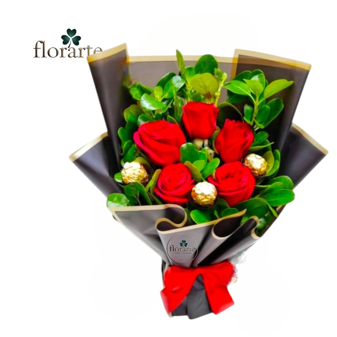 7 Ramo 5 Rosas + 3 Bombones - Imagen 1