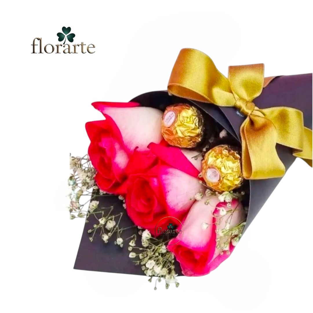 8 Ramo 3 Rosas + 2 Bombones - Imagen 1