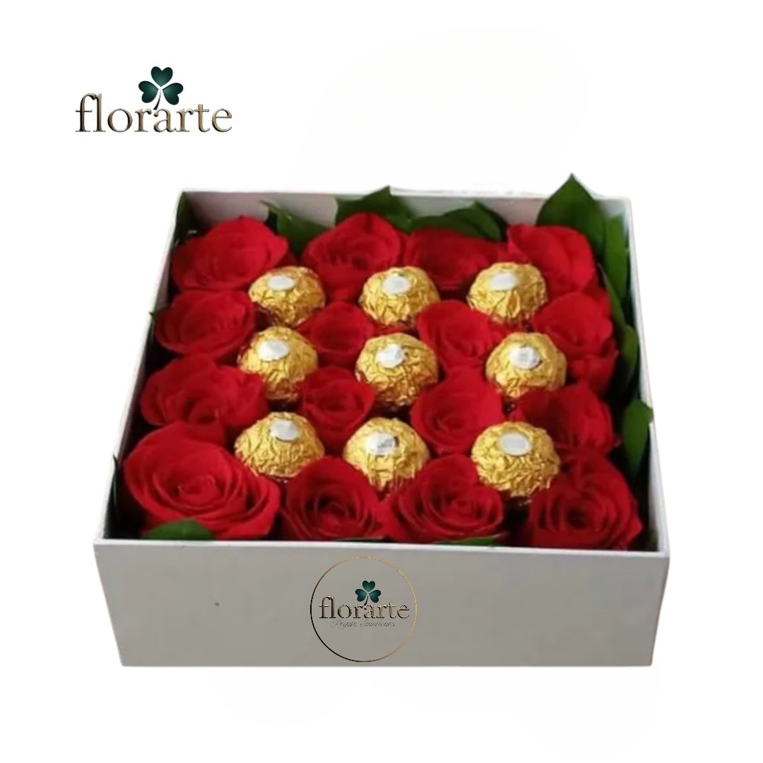 99 Box Cuadrado 16 Rosas + Globo - Imagen 1