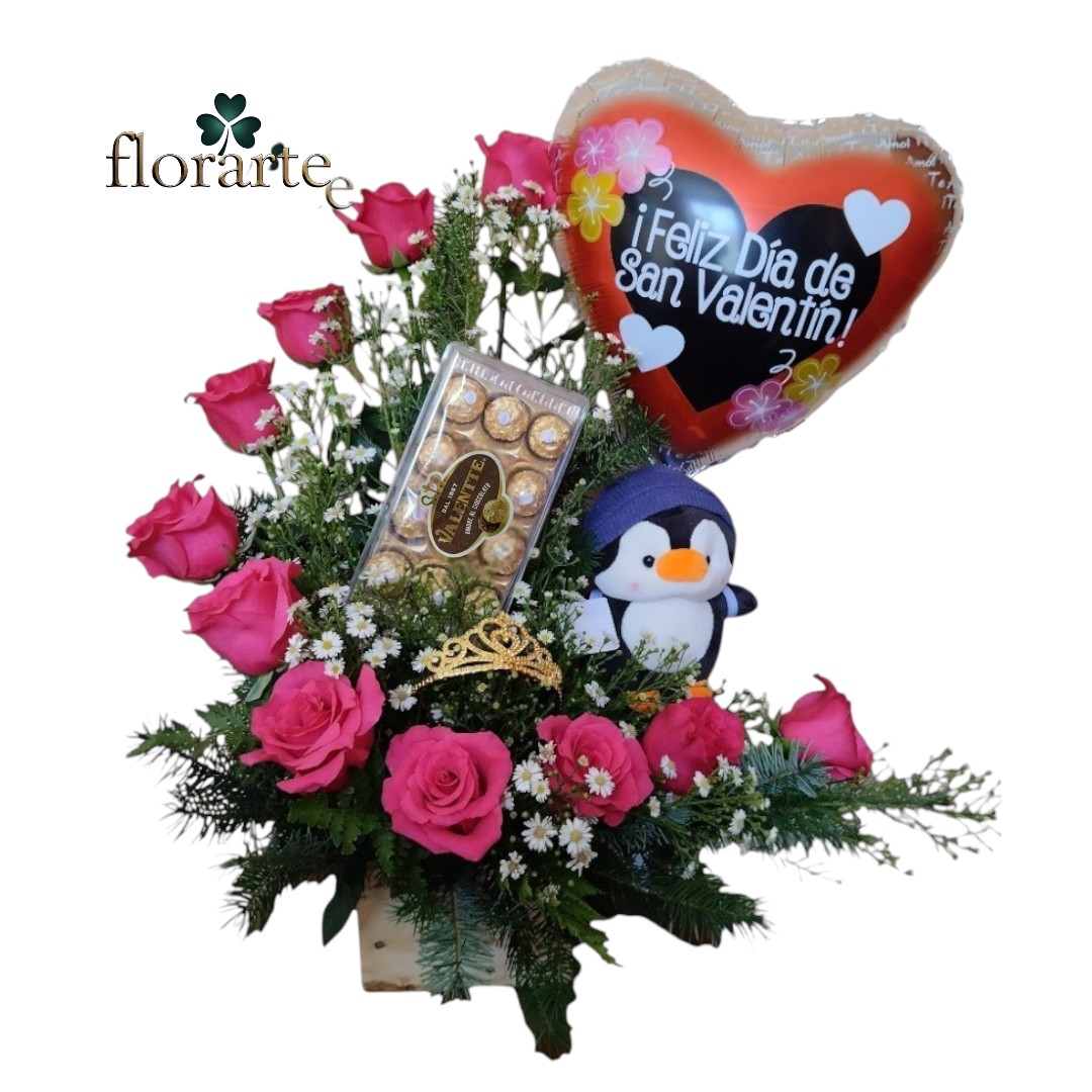 Arreglo3 Arreglo 11 Rosas + Caja De Bombones + Peluche + Globo - Imagen 1
