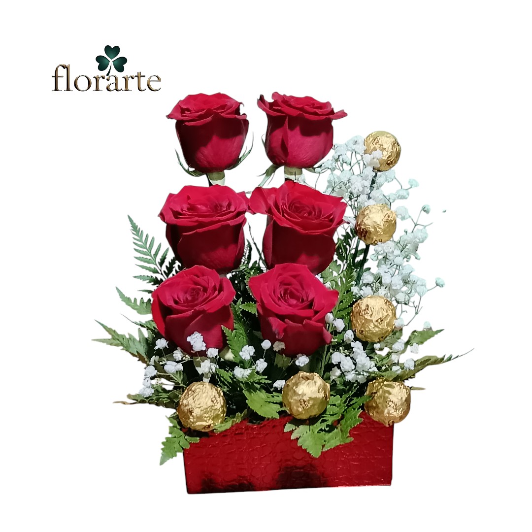 Box34 Box Cuadrado 6 Rosas + 6 Bombones - Imagen 1