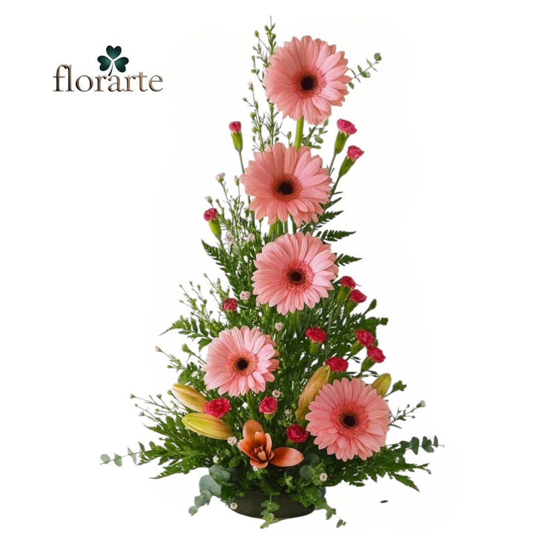 a4 Arreglo 5 Gerberas + MIni Claveles + Lirios - Imagen 1
