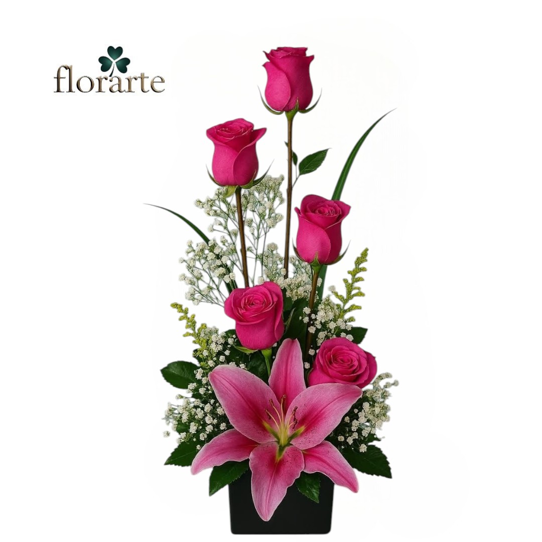 a5 Arreglo 5 Rosas + Lirio + Ilusión - Imagen 1