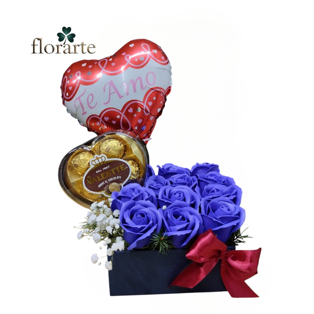 box47 Box 12 Rosas Eternas De Jabón + Bombones Valentte + Globo - Imagen 1