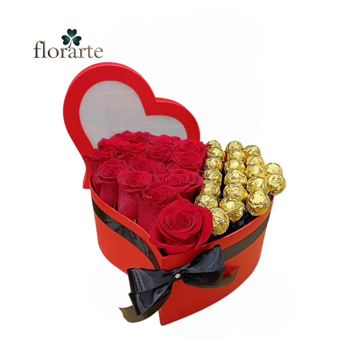 g (16) Box Corazón 14 Rosas + 20 Bombones - Imagen 1