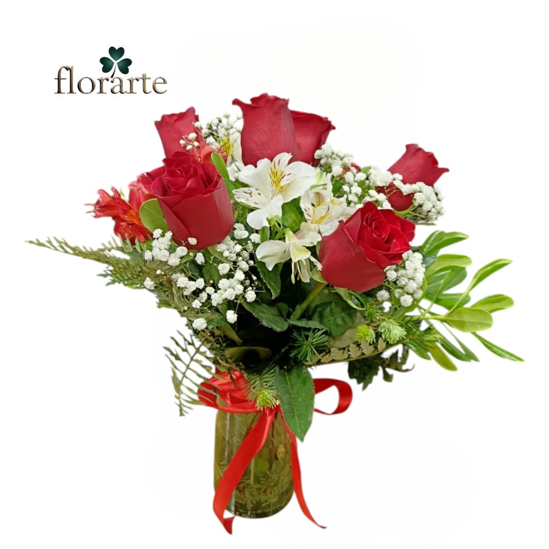 g (63) Florero 6 Rosas + Astromelias - Imagen 1