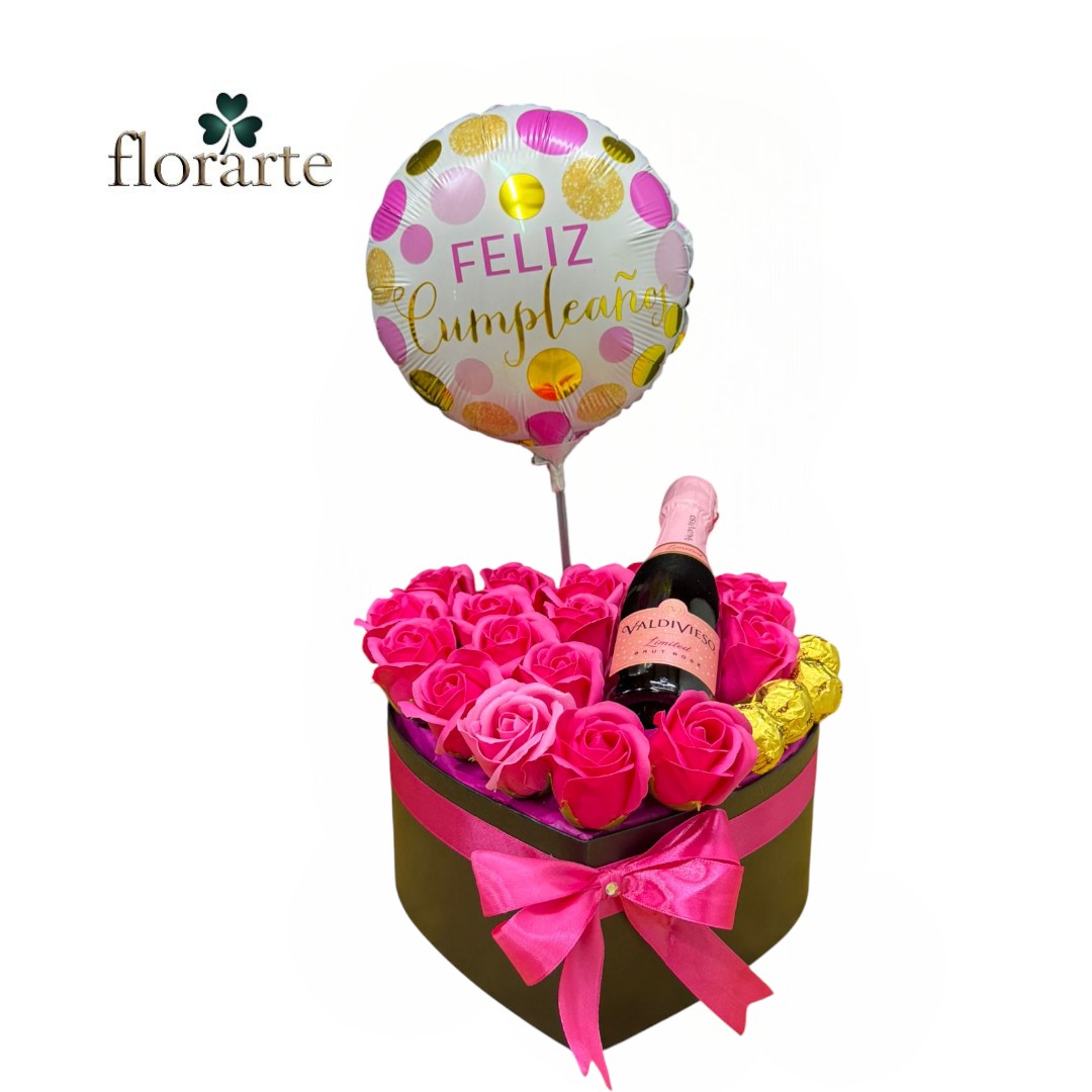 g (96) Box 15 Rosas Eternas De Jabón + 4 Bombones + Espumante Valdivieso + Globo Pequeño - Imagen 1