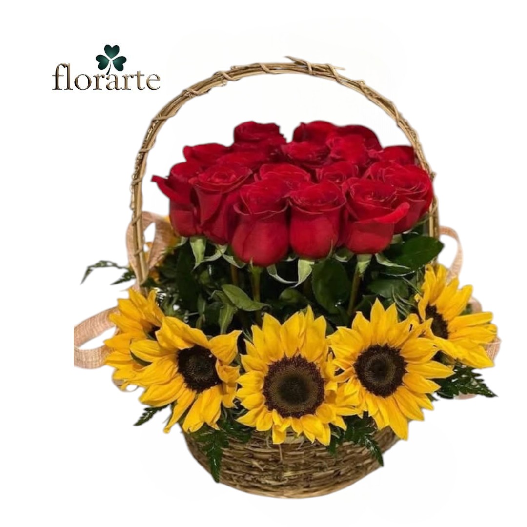 g7 (10) Canasta 12 Rosas + 8 Girasoles - Imagen 1