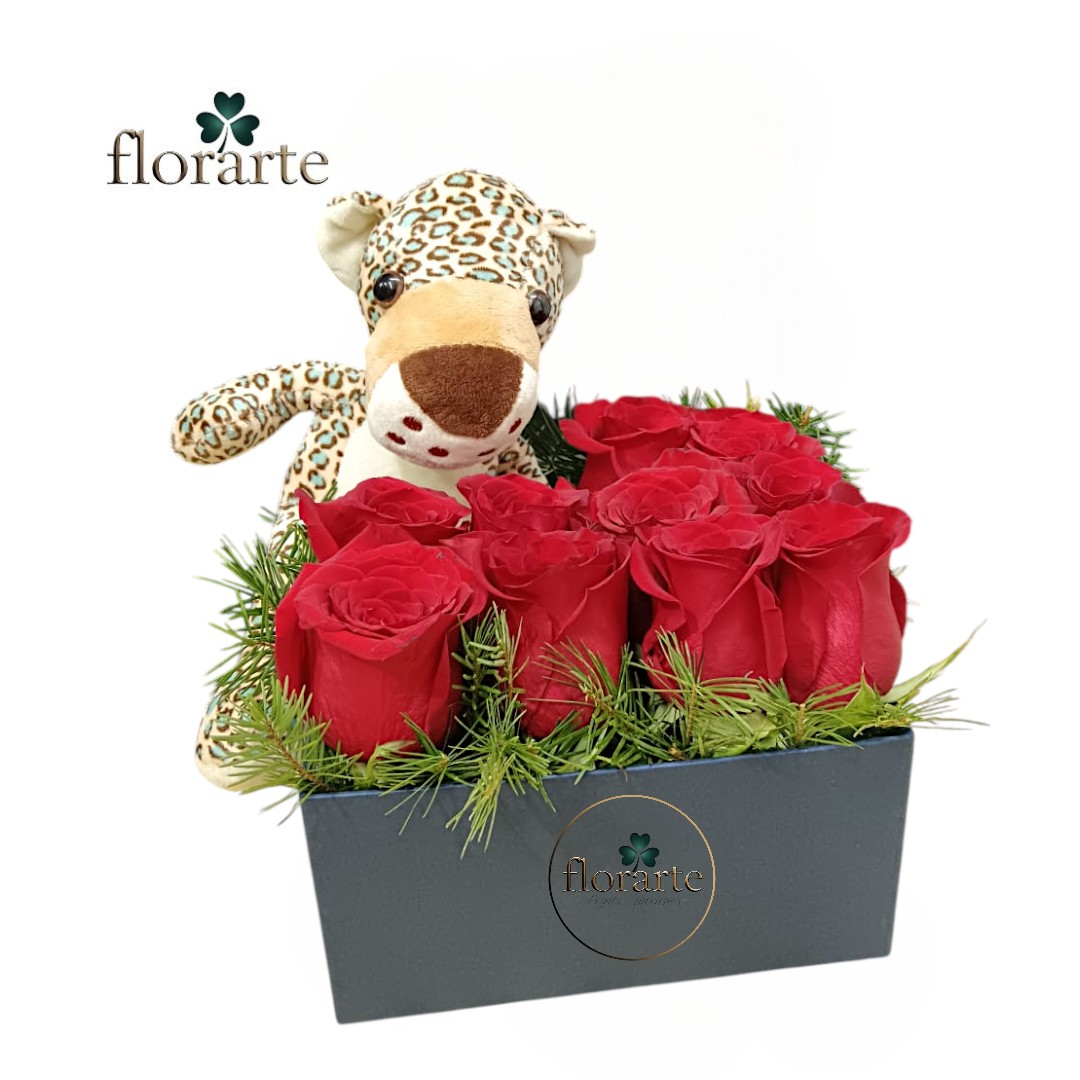 g7 (44) Box Cuadrado 10 Rosas + Peluche 19cm - Imagen 1