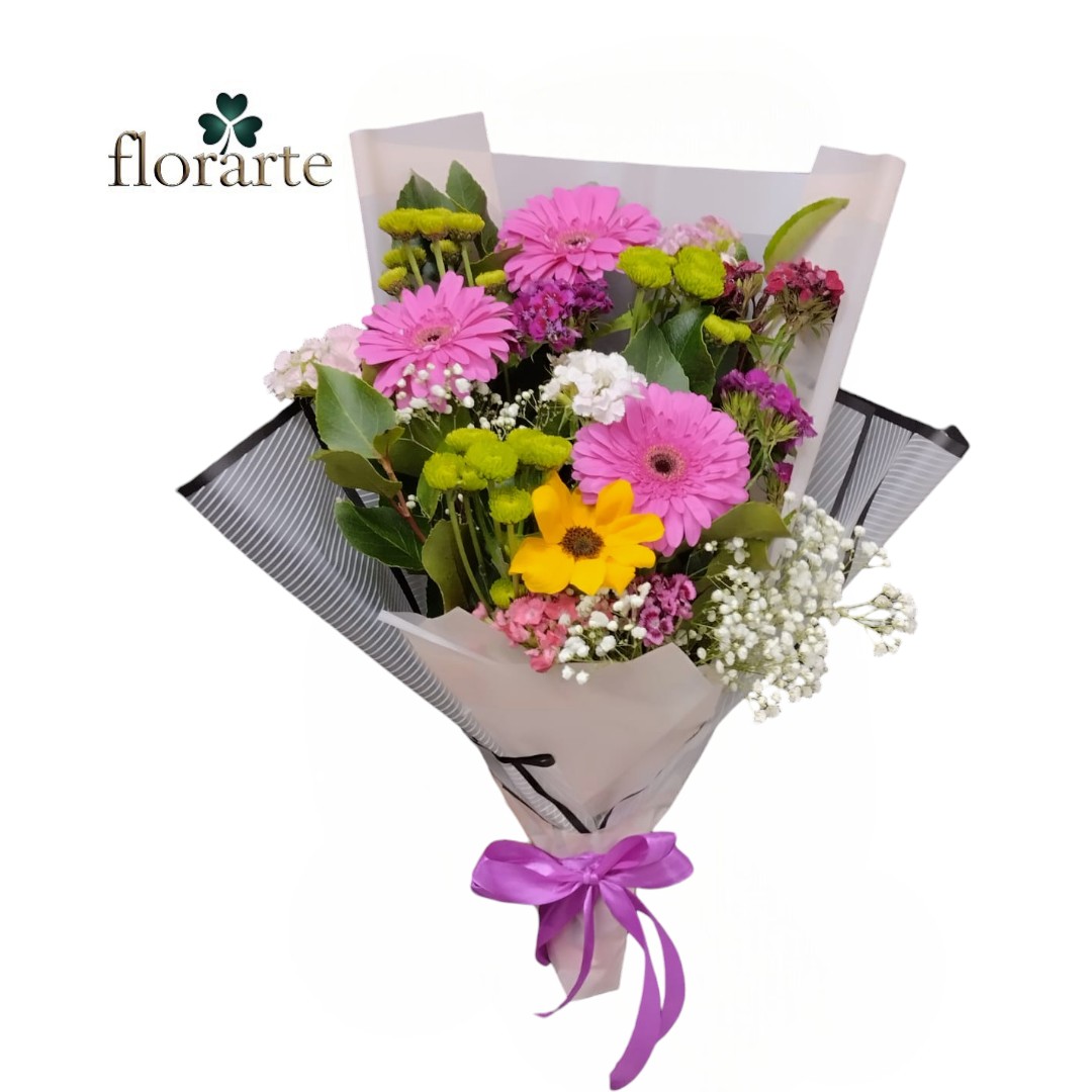 ramo69 Ramo Primaveral 3 Gerberas + Flores De Temporada - Imagen 1